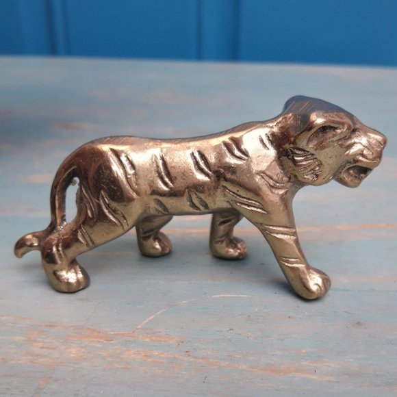 Brass Panther Vintage Animal Figurine Mid Century Modern Gold Metal Tiger Lion - Picture 2 of 16